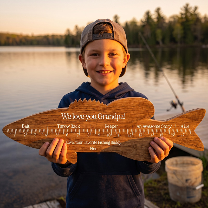 Personalized We Hooked the Best Dad Fish Ruler Wood Fish Ruler with Kids Name Eengraved Custom Birthday Gift for Dad Gift for Grandpa Dad Fishing Gift