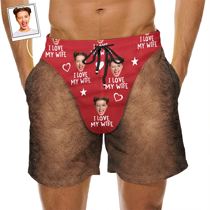Personalized Funny Love My Wife Beach Shorts