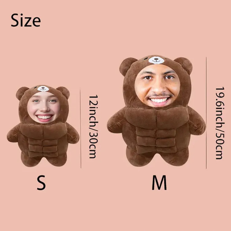 Personalized Muscle Bear Plush Toy Custom Face Stuffed Animal Pillow for Friends Gym Rat Gym Lovers