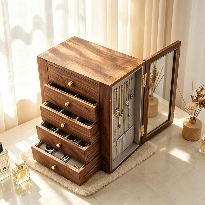 Personalized Wedding Gifts for Her, Personalized Gift, Custom Rotating Jewelry Box, Solid Wood Double Door Organizer, Multiple Jewelry Storage