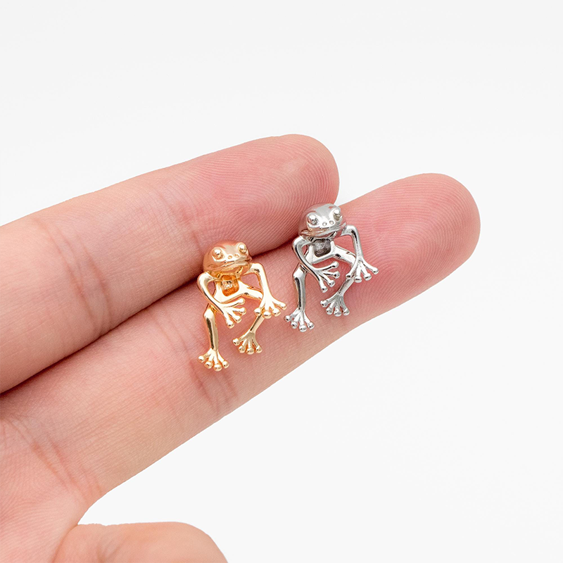 Personalized Gold/ Silver Frog Stud Earrings for Girlfriend Bestie Earring Two-Piece Animal Ear Jacket Unique Fun Gifts 