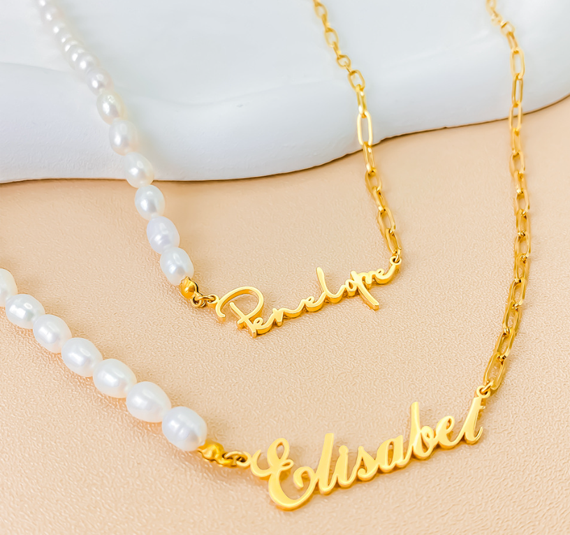 Personalized Pearl Name Necklace for Her Girlfriend Valentine's Day Gift Delicate Pearl & Paperclip Chain Necklace Anniversary Name Jewelry Necklace for Women Birthday Gift for Women