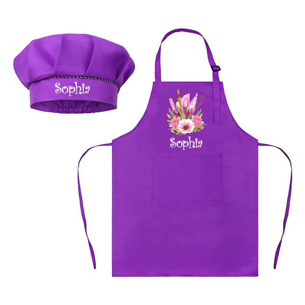 Personalized Kids Chef Apron and Hat Set Custom Name Colorful Gift for Kids