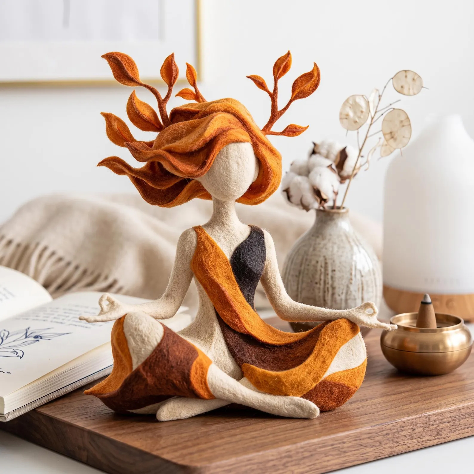 Earth Goddess Yoga Sculpture Meditating Forest Nymph Statue Felt Art Ornament Spiritual Room Decor Gift For Yoga Lovers