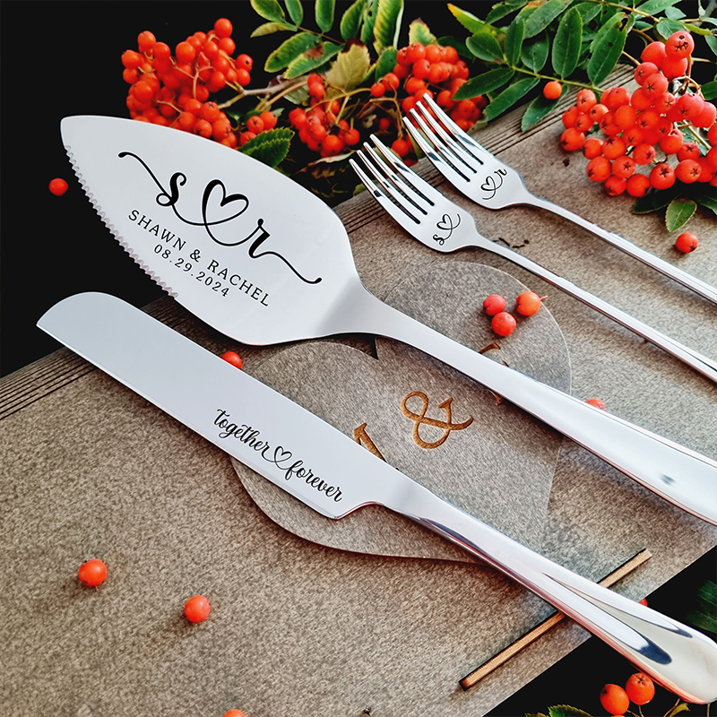 Personalized Wedding Cake Serving Set, Engraved Stainless Steel Knife & Server, Marriage gift