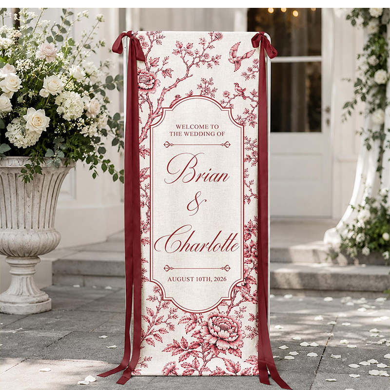 Personalized Toile De Jouy Wedding Sign, Personalized Fabric Welcome Sign, Custom Name Banner for Wedding Ceremony, Reception Decor Gift