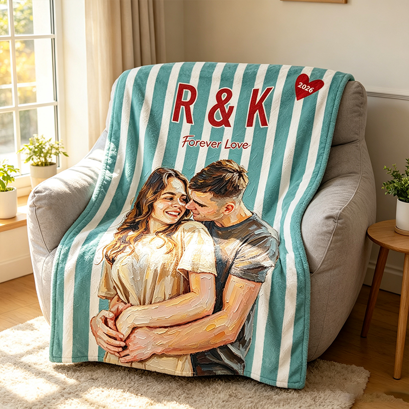 Personalized Painting Couple Photo Blanket Custom Photo Throw Blanket Gift 