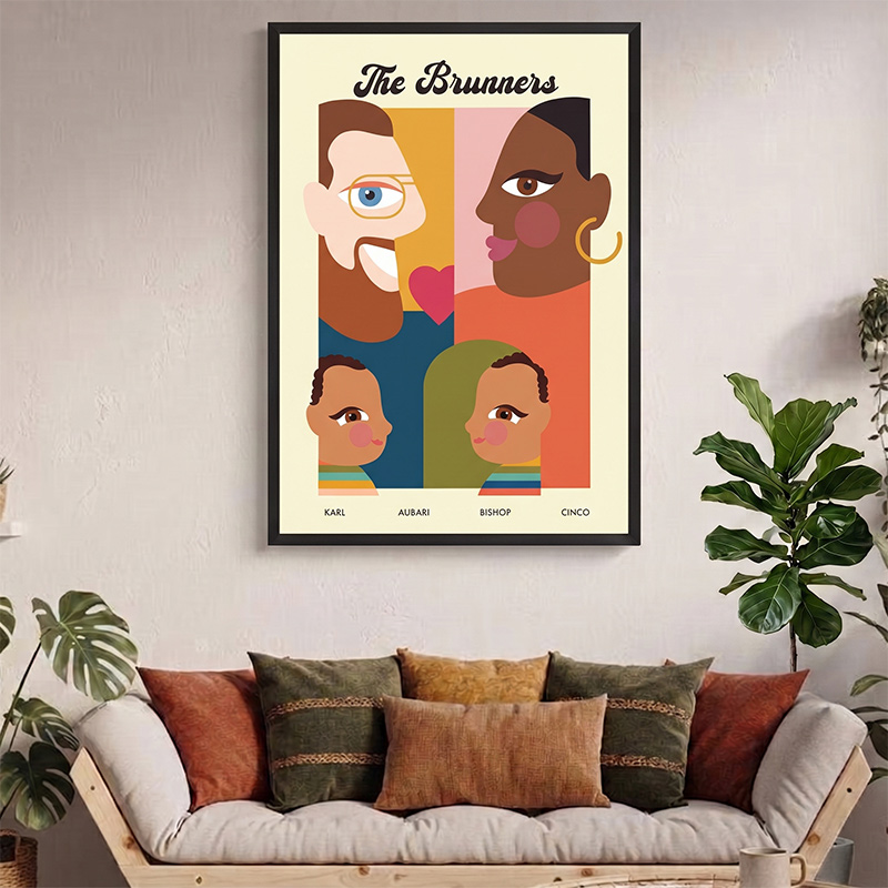 Personalized Family Portrait Canvas Custom Family Illustration with Names Modern Minimalist Wall Art Unique Family Gift Housewarming Decor