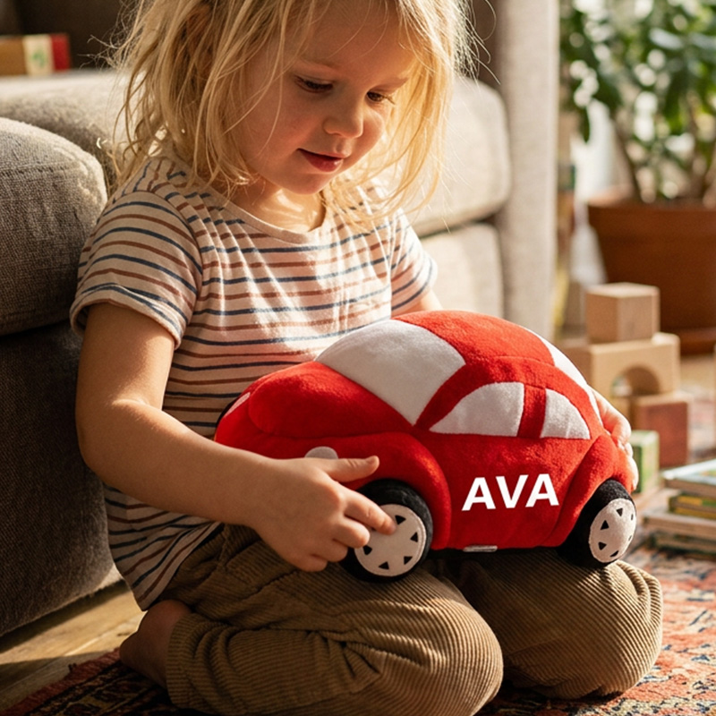 Personalized Car Plush Toy Custom Name Soft Green Vehicle Pillow Gift For Kids Toddlers Nursery Decor