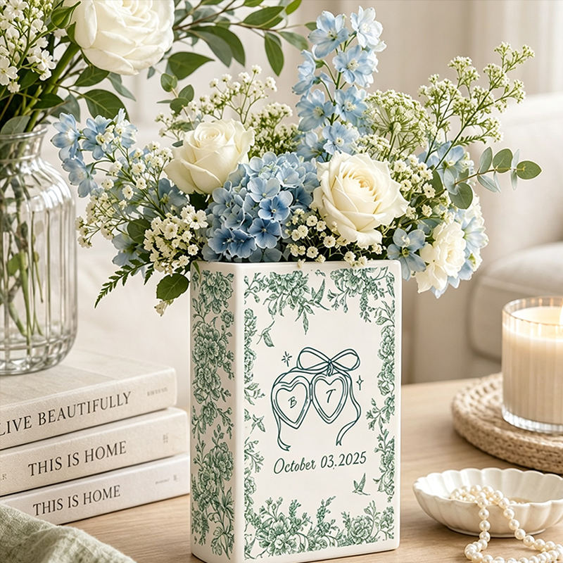 Personalized Wedding Book Vase Toile de Jouy Vase Bridal Shower Gift Custom Wedding Vase Couple Wedding Gift Anniversary Gift