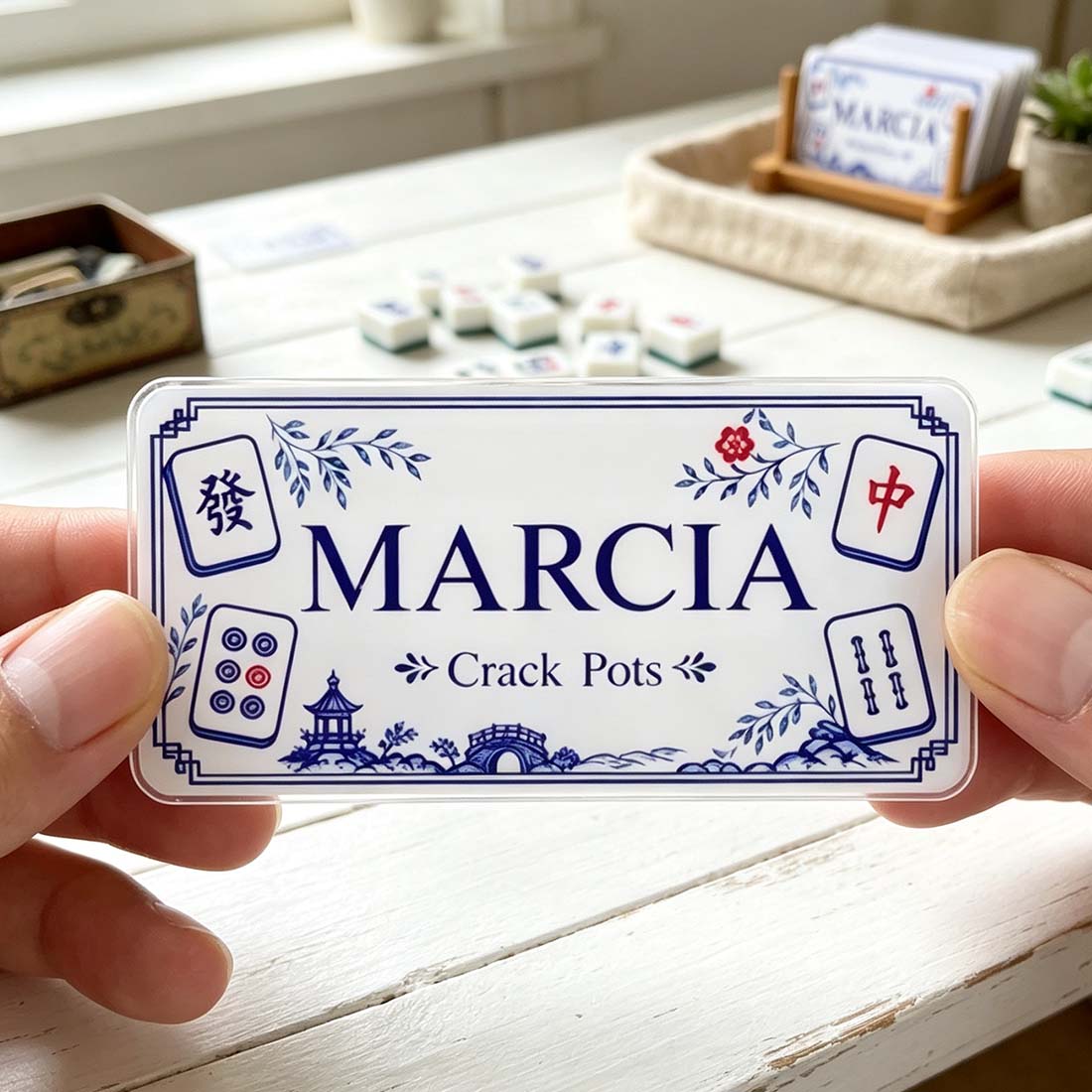 Personalized Mahjong Name Tag, Custom Acrylic Game Party Badge Magnetic Back