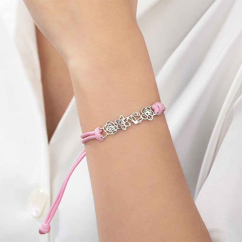 Personalized Minimalist Adjustable 1-8 Birth Flower Waxed Line Bracelet Charm Jewelry Birthday Mother's Day Christmas Gift for Family Mom Grandma Gift