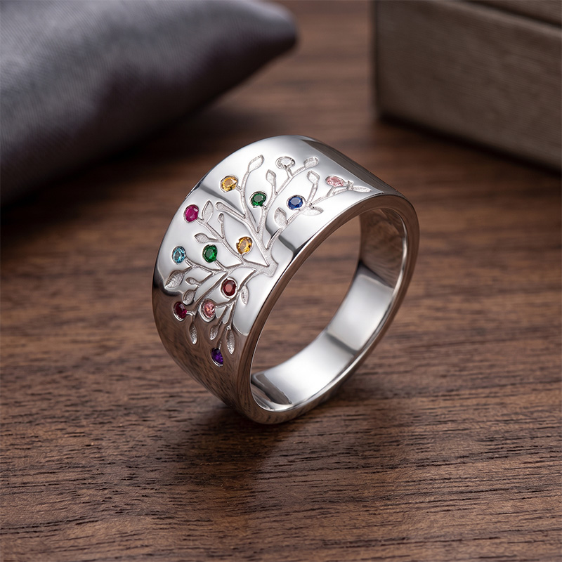 Personalized Family Tree Ring with Birthstones Custom Engraved Jewelry Gift for Mom Grandma Birthday Gift Mother's Day Gift