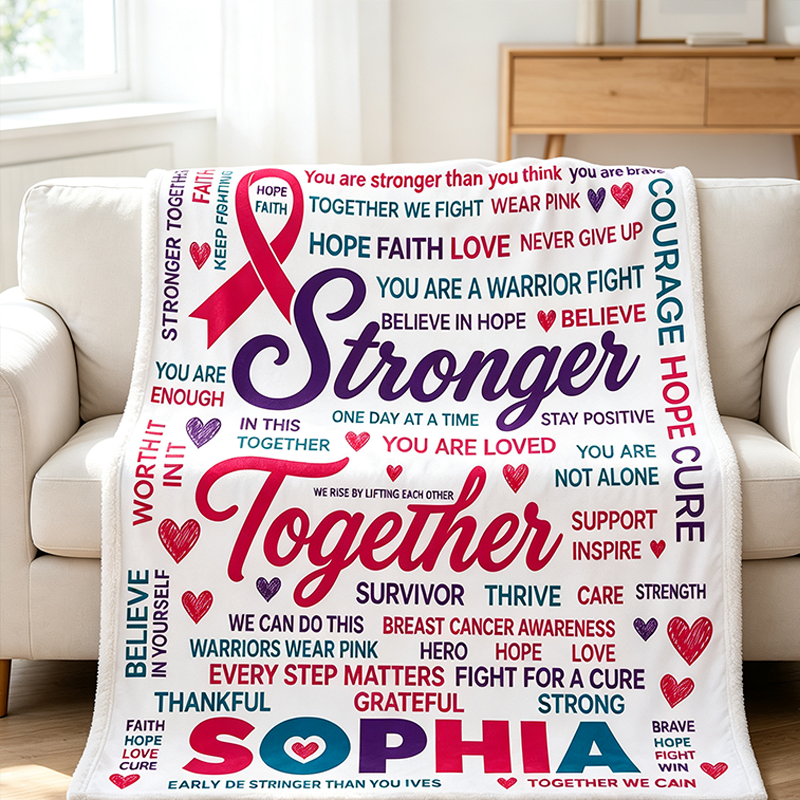 Personalized Breast Cancer Awareness Blanket for Women, Pink Ribbon Throw for survivors, chemo patients, recovery care and support gifts