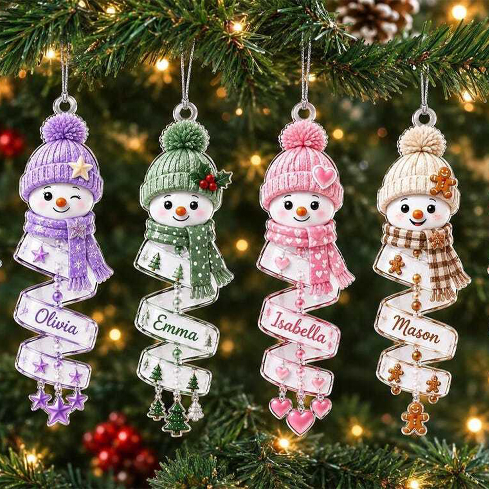 Personalized Christmas Snowman Spiral Ornament Name Snowman Acrylic Ornament Christmas Tree Decor Santa Snowman 2026 Christmas Keepsake