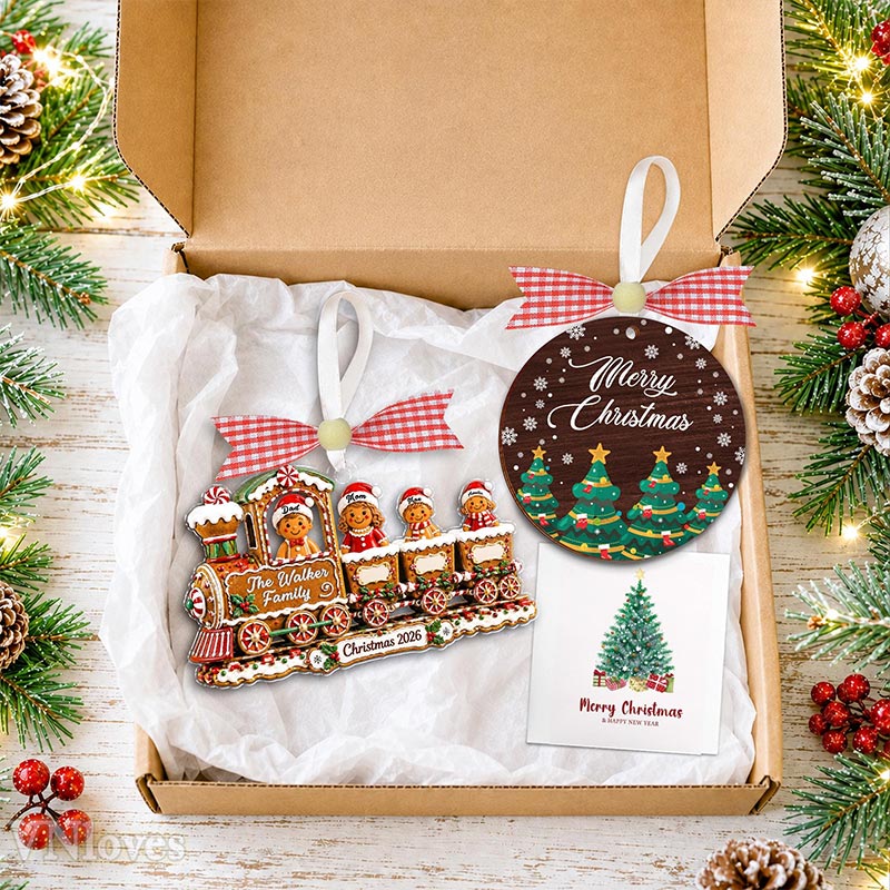 Personalized Gingerbread Family Christmas Ornament Custom Train Cookie Ornament 2026 Family Christmas Gift Holiday Keepsake Christmas Tree Decor