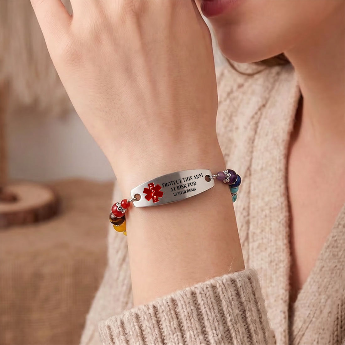 Personalized Colored Chalcedony Medical Emergency Alert ID Beaded Bracelet  Emergency Jewelry Care Gift for Breast Cancer Woman
