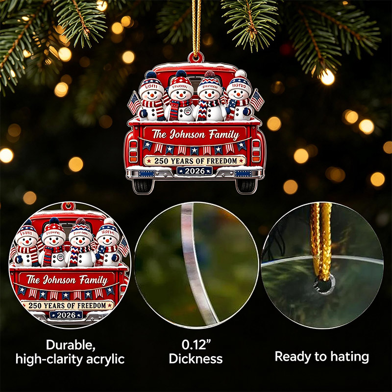 Personalized Family Snowman Christmas Ornament Custom Family Name 250 Years Of Freedom 2026 Christmas Tree Decor Gift For Family
