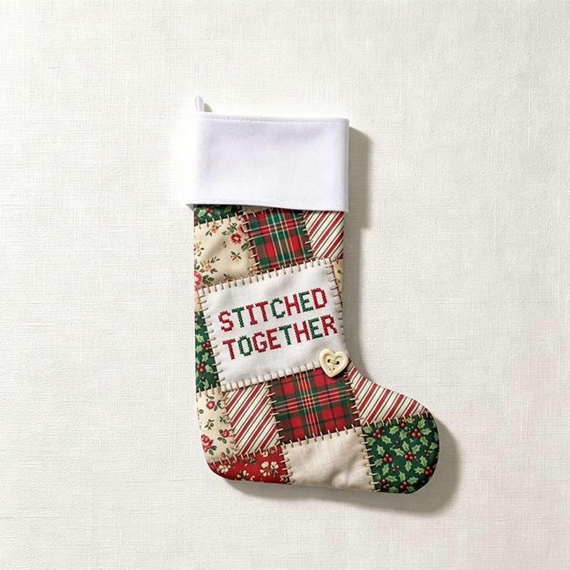 Personalized Sewing Themed Christmas Stocking, Sewn With Love Custom Name Xmas Stocking