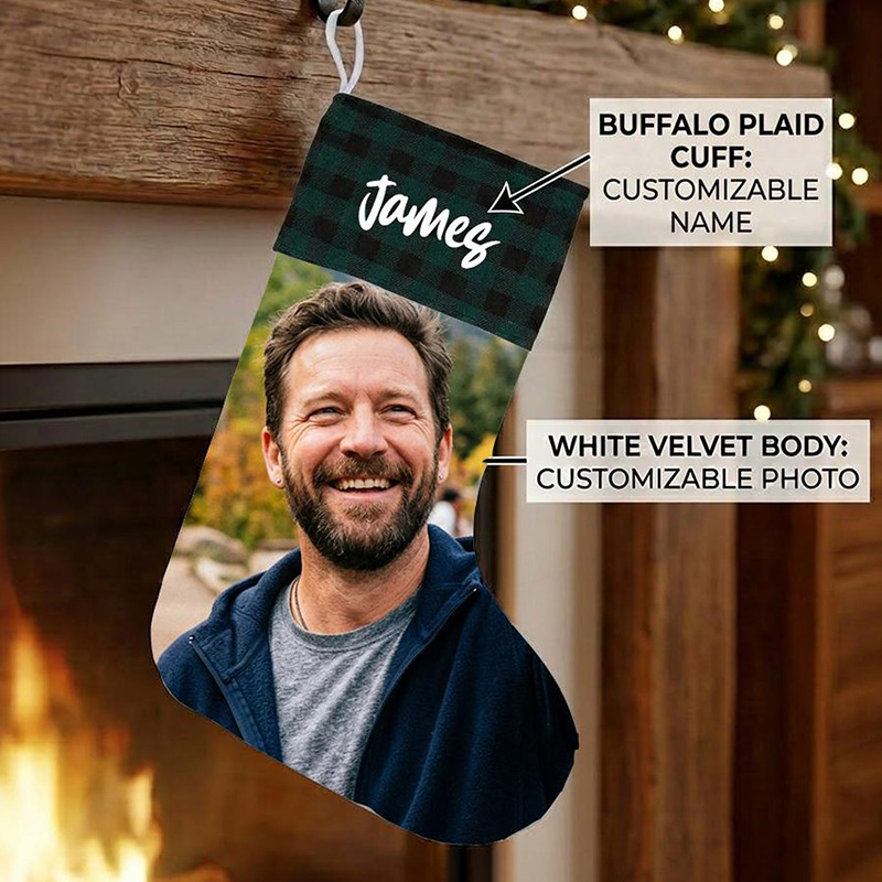 Personalized Family Photo Christmas Stocking Custom Monogrammed Name & Printed Picture Holiday Stockings Christmas Decoration Gift for Family