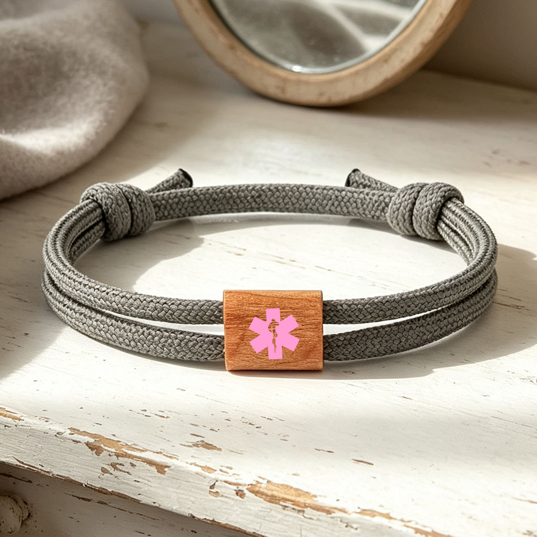 Personalized Star of Life Medical Alert ID Bracelet Emergency Nylon Rope Care Gift for Breast Cancer Woman
