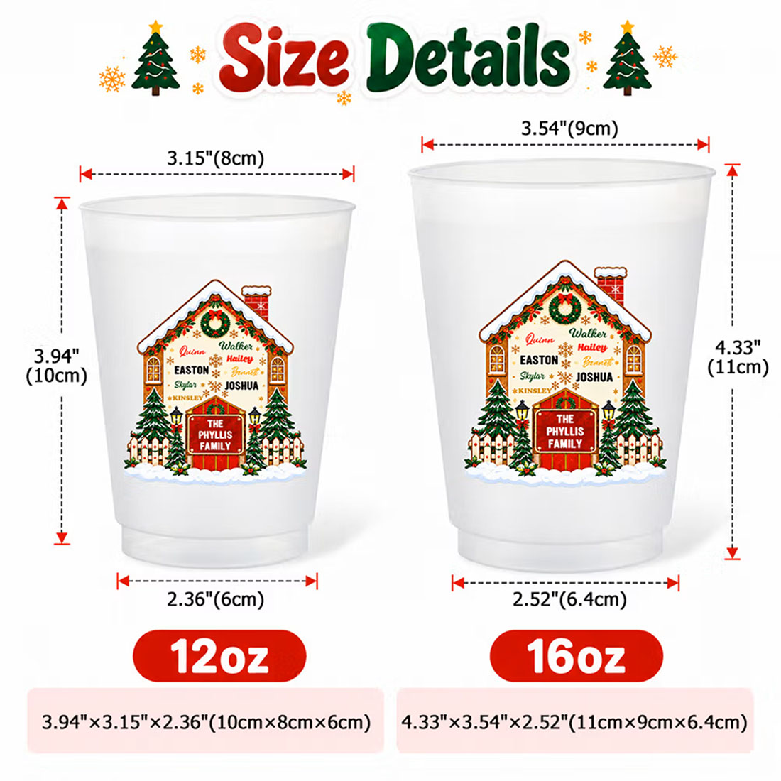 Personalized Family Christmas Element 12-16 oz Plastic Cup with Text and Name Christmas Family Gathering Party Gifts