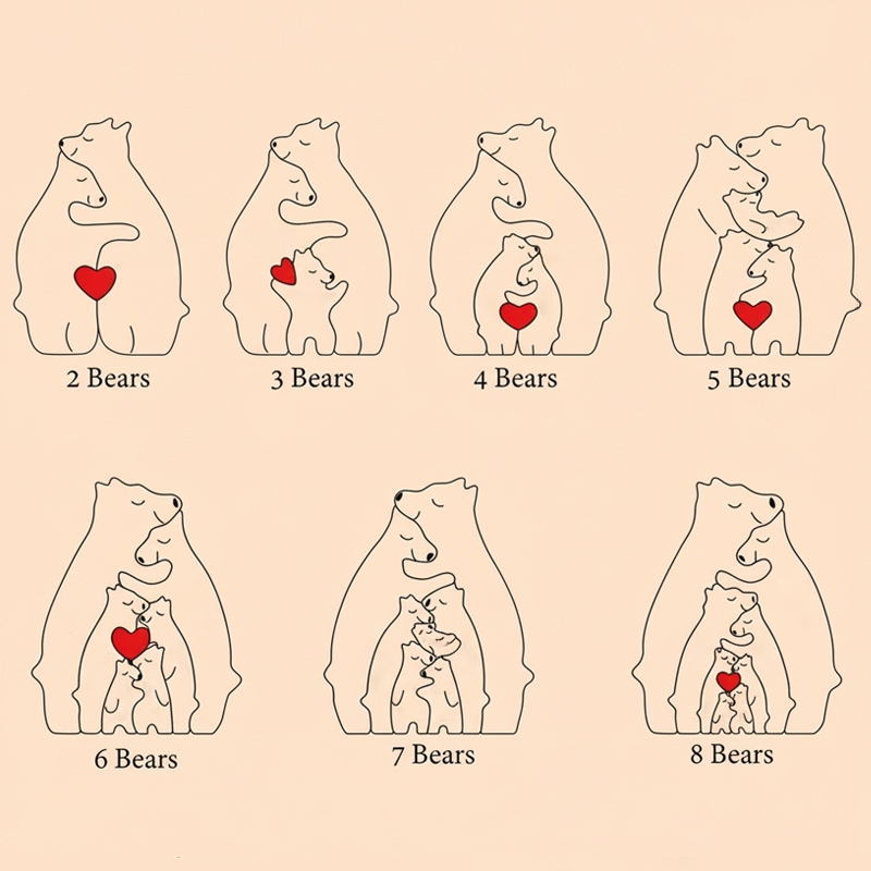 Personalized Carved Wooden Bear Family Jigsaw Puzzle, Wood Bear Figurines, Hugging Bear Family Keepsake Gift for Parents, Christmas Bear Decor