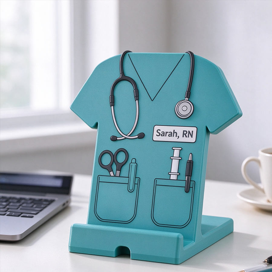 Personalized 3D Print Phone Holder Designed in The Shape of Medical Scrubs