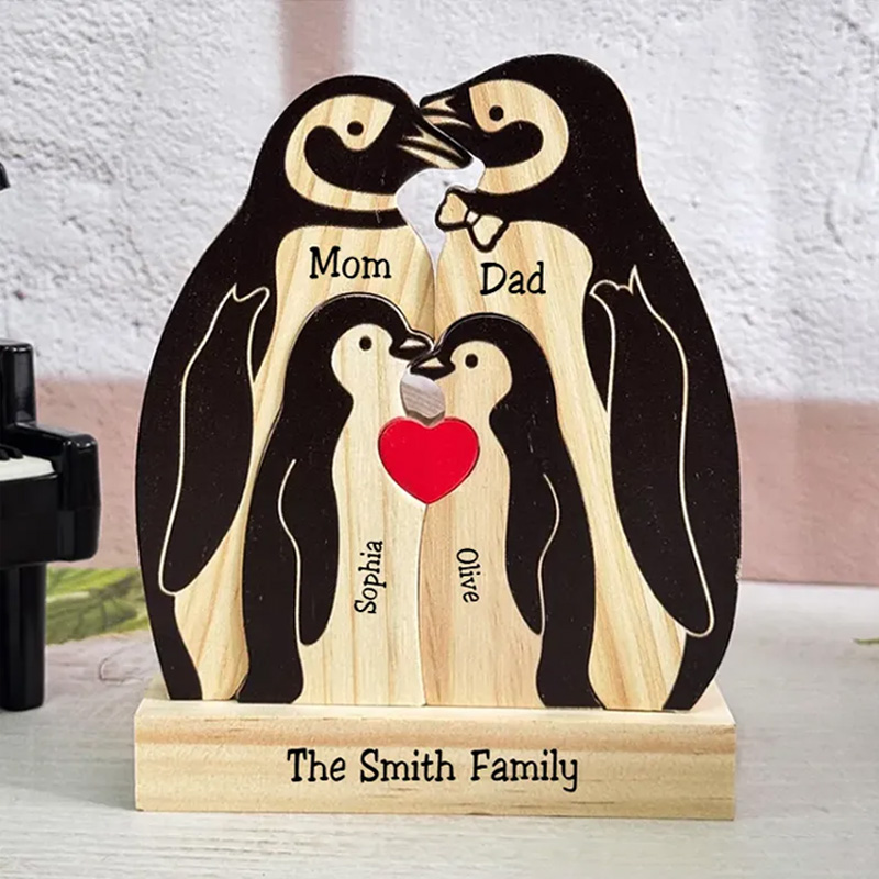 Personalized Wooden Penguin Family Puzzle Wooden Puzzle Gift,Desk Decor
