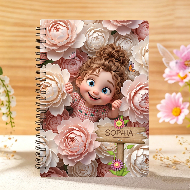 Personalized Cute Cartoon Girl Birth Flower Custom Name Notebook for Children