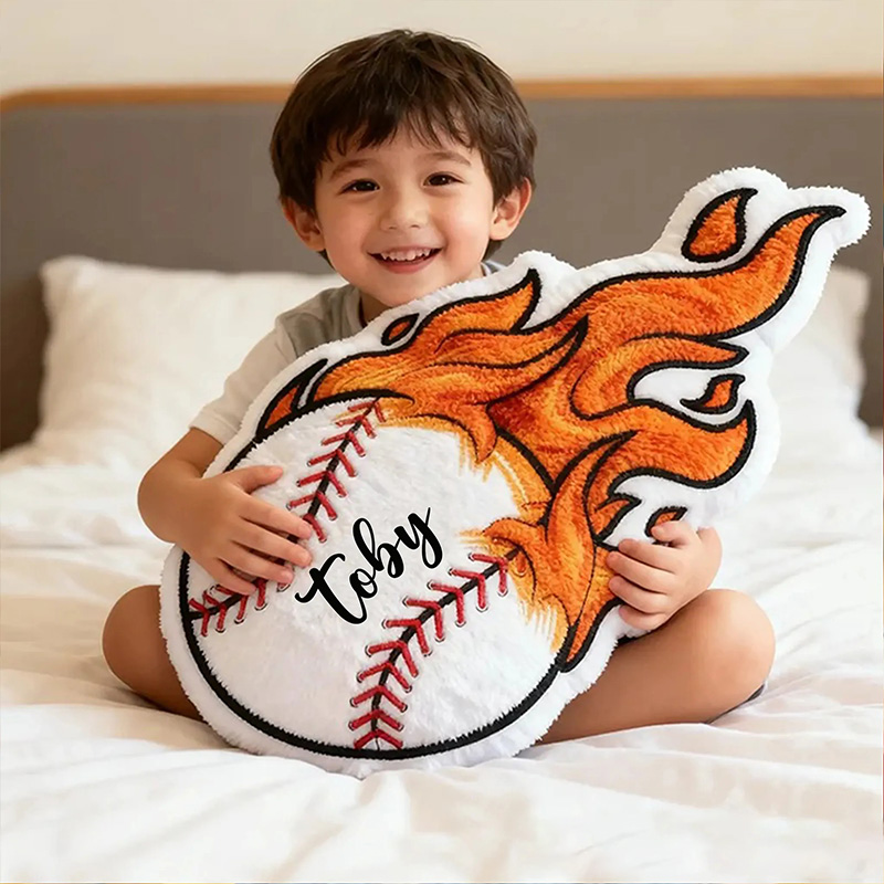 Personalized Baseball Flame Pillow with Custom Name for Sports Lovers and Kids