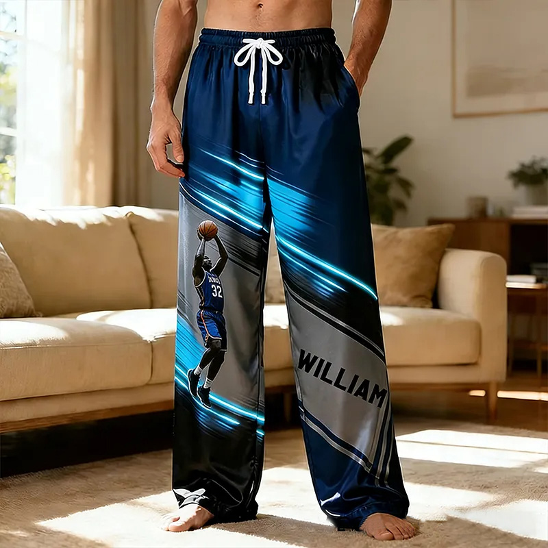 Personalized Basketball Pajama Pants with Custom Name and Photo Design