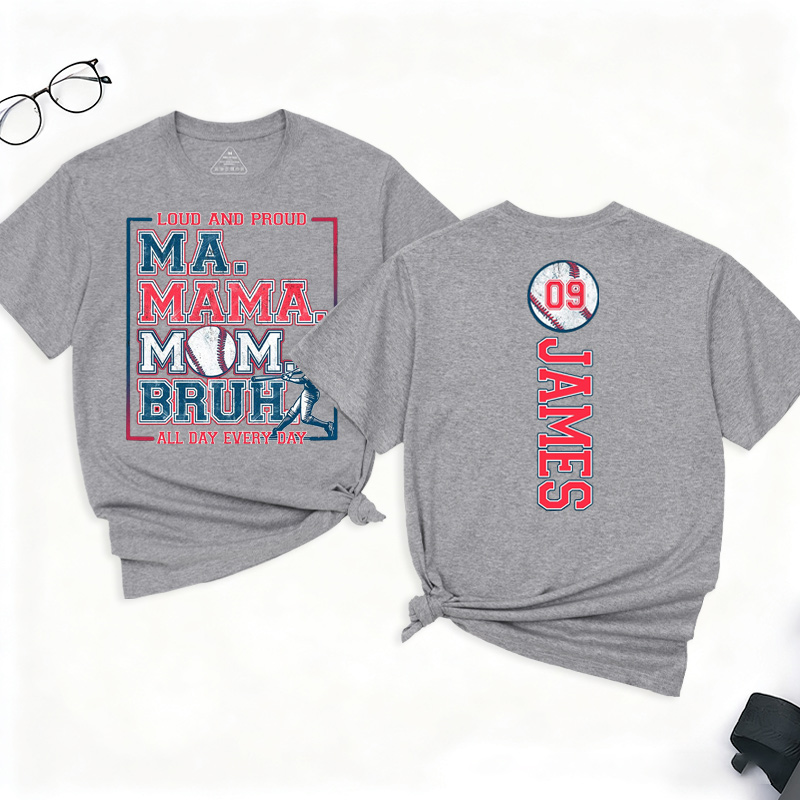 Personalized Baseball Mom Bruh T-Shirt Mama Baseball Shirt Custom Name and Number Gift for Baseball Mom