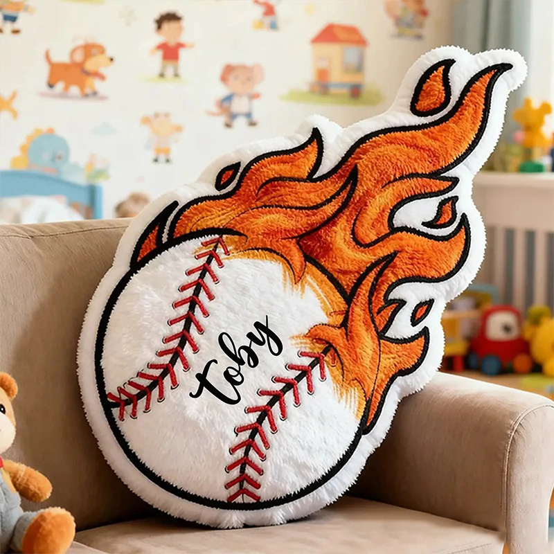 Personalized Baseball Flame Pillow with Custom Name for Sports Lovers and Kids