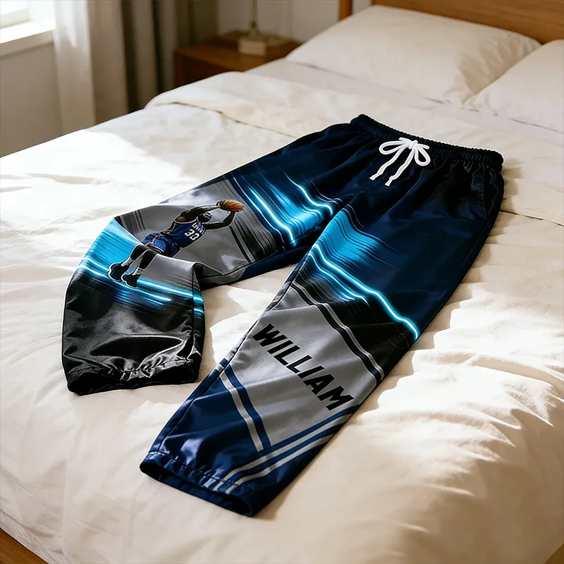 Personalized Basketball Pajama Pants with Custom Name and Photo Design