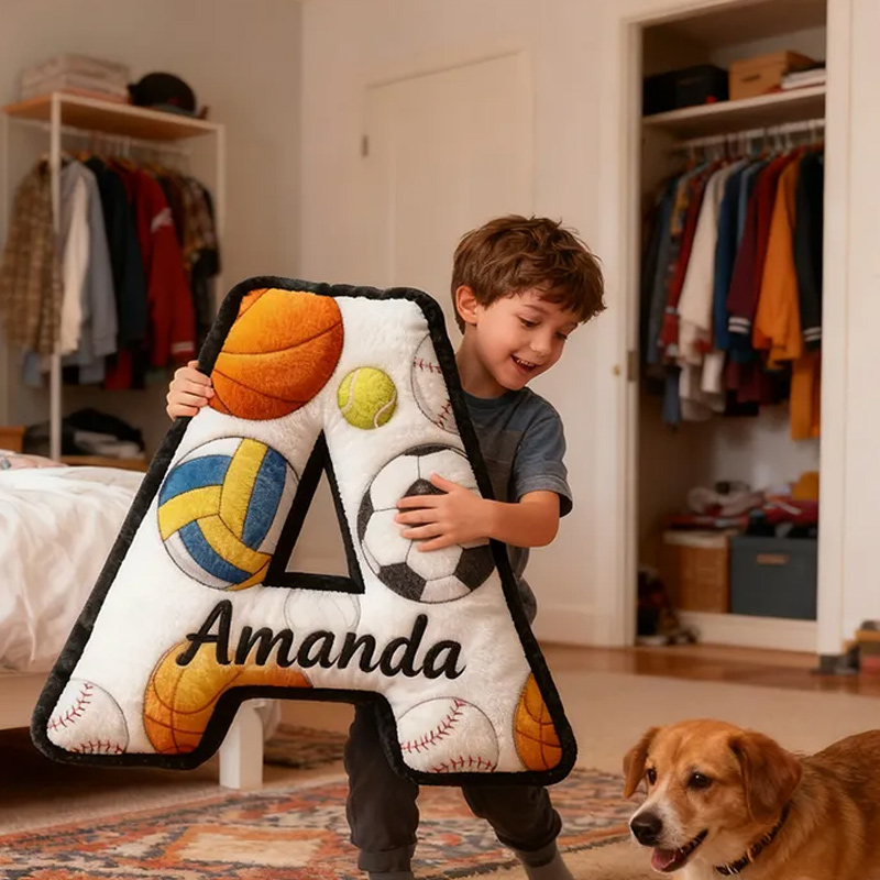 Personalized Sports Letter Pillow for Kids with Custom Name and Sports Design