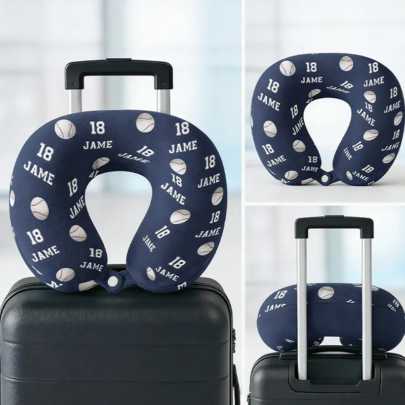 Personalized Baseball U-Shaped Pillow with Name and Jersey Number for Sports Lovers and Travelers