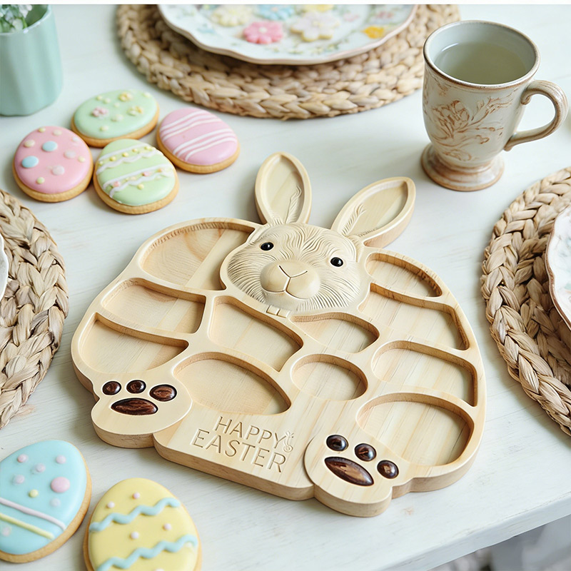 Easter Bunny Wooden Charcuterie Board Cute Rabbit-Shaped Serving Tray with Compartments Handmade Rabbit Serving Tray Easter Gift