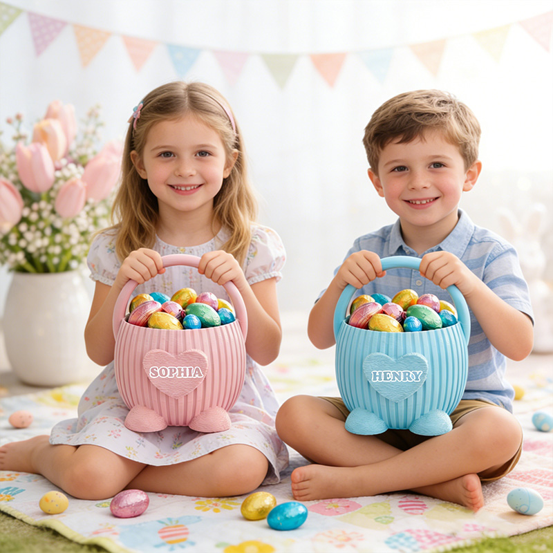 Personalized Easter Bunny Basket 3D-Printed Custom Easter Candy Baskets with Name for Kids