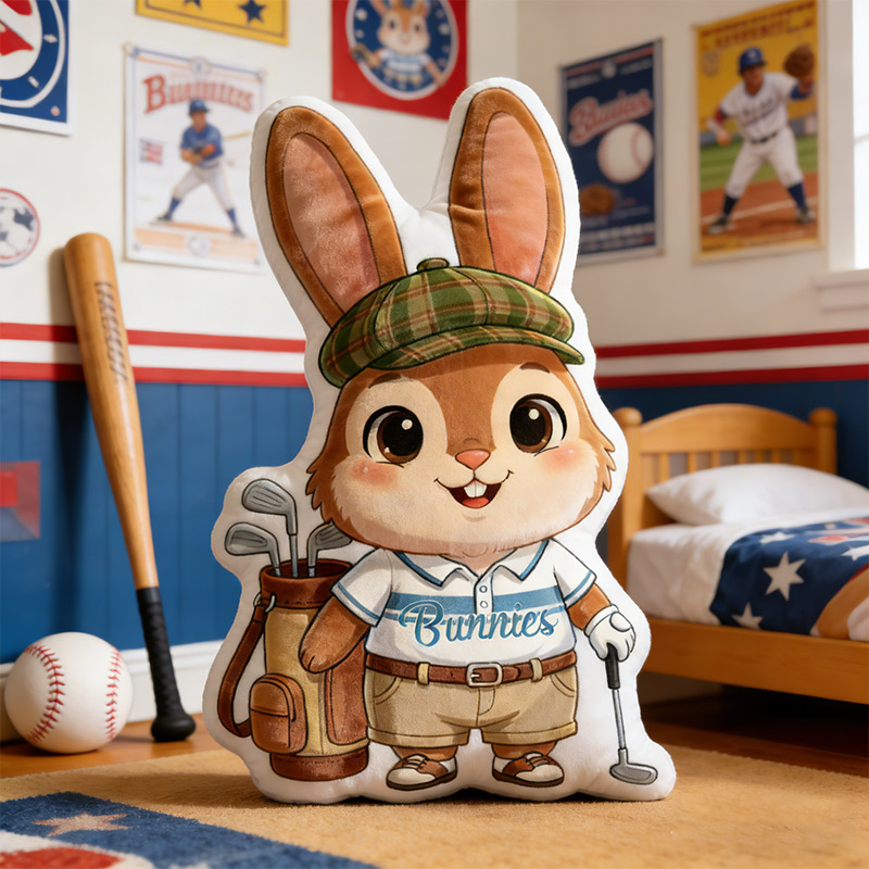 Personalized Bunny Pillow Easter Bunny Basketball Baseball Golf Bunny with Custom Name Design