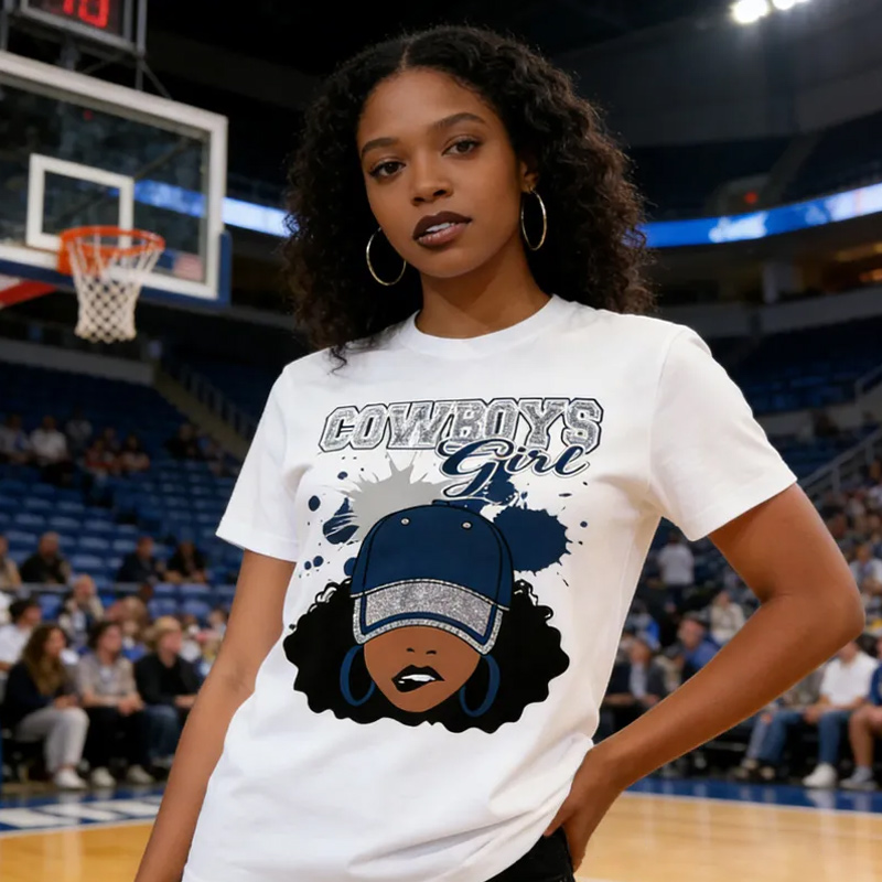 Personalized Football Cheerleading T-shirt Girl with Hat with Custom Team Name for Football Cheerleading Lovers