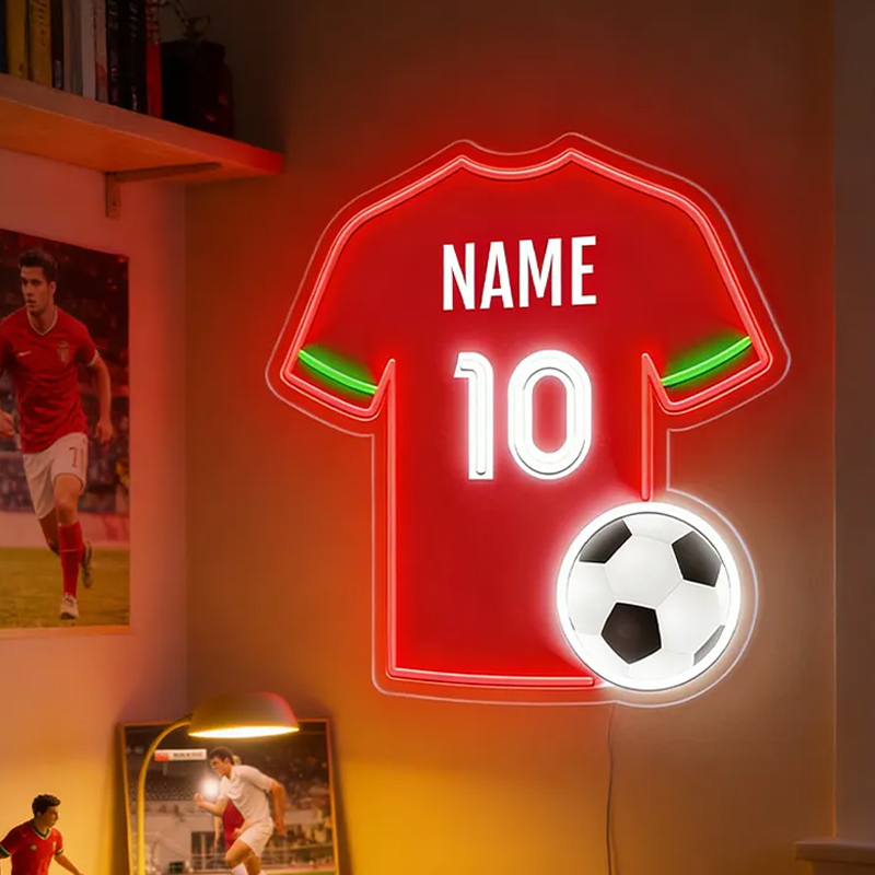 Personalized LED Soccer Jersey Neon Sign with Custom Name and Number for Soccer Enthusiast