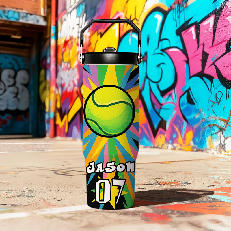 Personalized Sports Water Bottle with Custom Name Number and Colorful Design Perfect for Pickleball Soccer Basketball and Softball Players