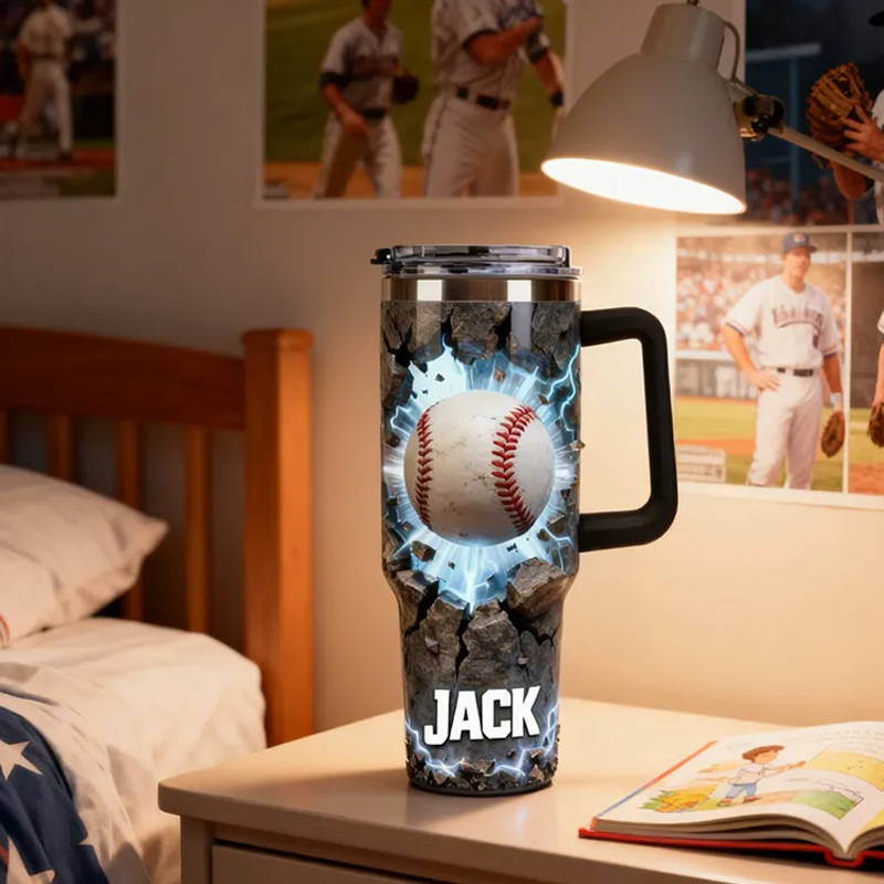 Personalized Baseball Tumbler with Custom Name and Cracked Design for Baseball Lover