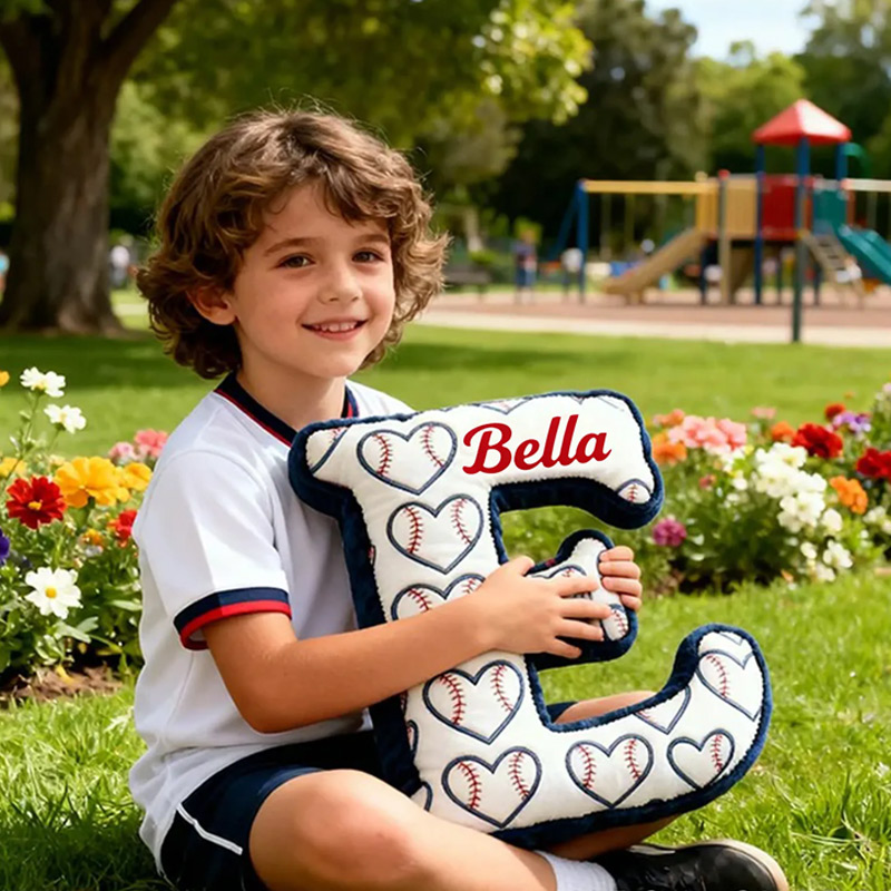 Personalized Heart Pattern Baseball Pillow with Name for Sports Enthusiasts