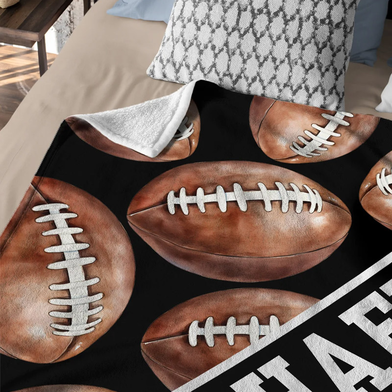 Personalized Sports Soft Throw Blanket Baseball Football Soccer Ball with Text Game Day Birthday Gift for Kids Sports Lovers