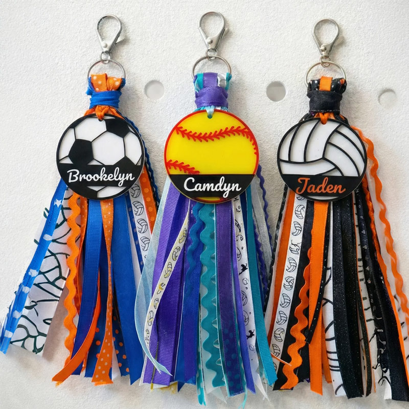 Personalized Sport Tassel Bag Tag with Name Custom Keychain Gift for Volleyball Basketball Soccer Players & Fans