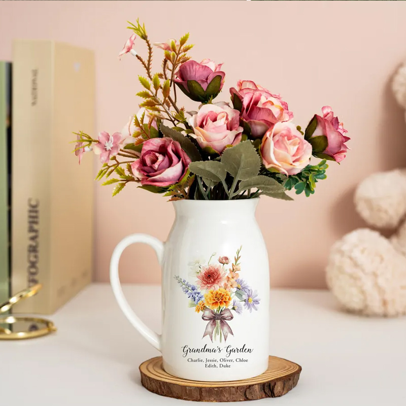 Personalized Grandma's Garden Vase Family Birth Flower Vase for Nanny Grandma Mom Mother's Day Gift from Grandkids
