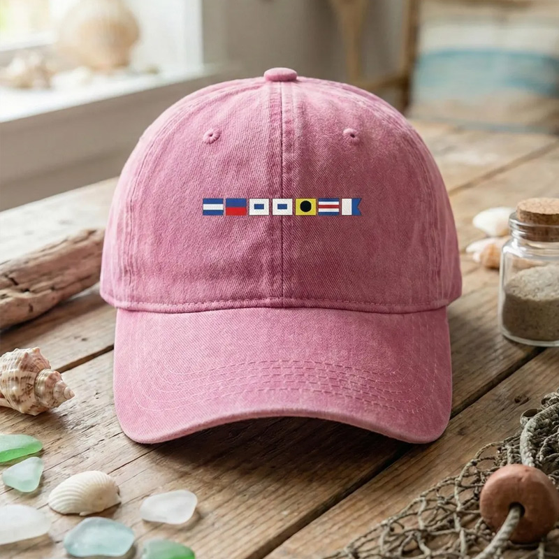 Personalized Distressed Denim Cap Custom Name In Nautical Flags Sailing Gift For Maritime Dad Captain