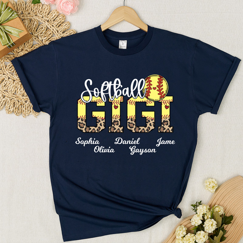 Personalized Leopard Baseball Softball Nana Custom Grandma And Grandkids T-shirt Gift for Mom
